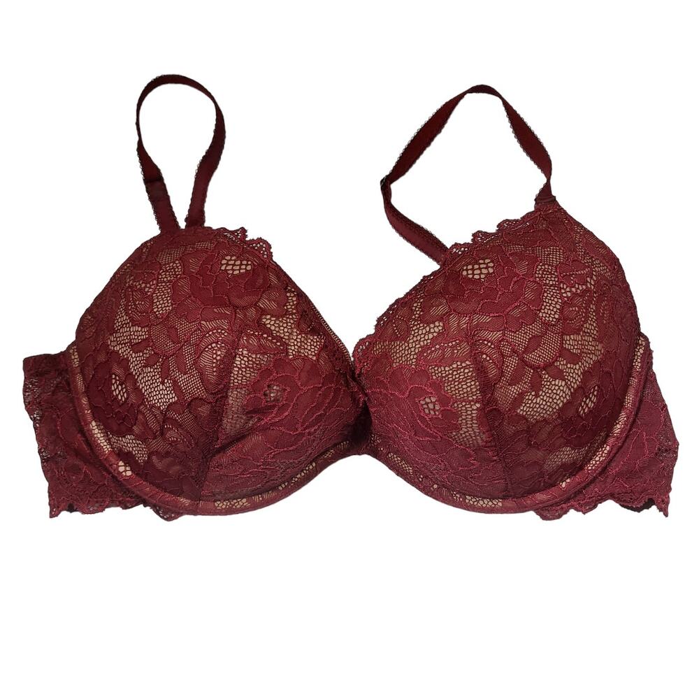 VICTORIA'S SECRET Bra Very Sexy Push Up Maroon Nude Lace Size 38C